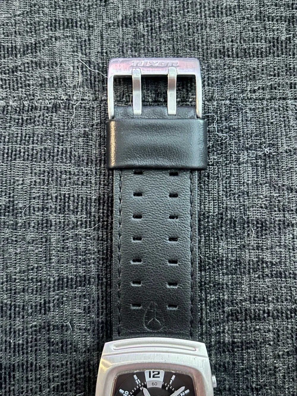 Nixon Black Leather Strap Watch with Black Dial